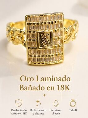 No Boundaries Gold-Tone Rectangular Signet Ring with Clear Stones